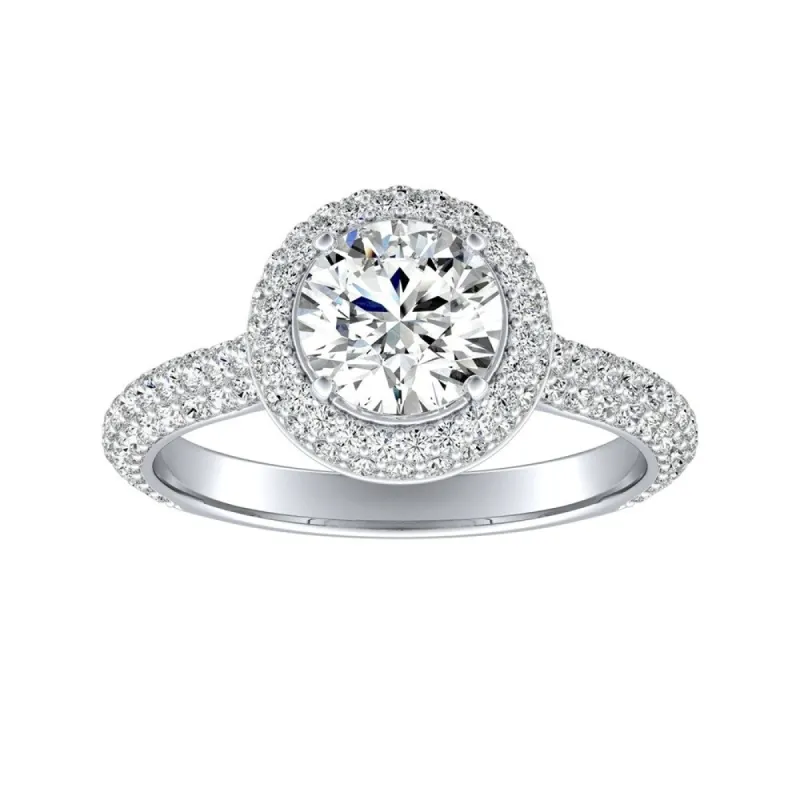 Auriya Double Edged 1 1/2ct Moissanite and 3/4ctw Pave Halo Diamond Engagement Ring 14k Gold sold by Zulily
