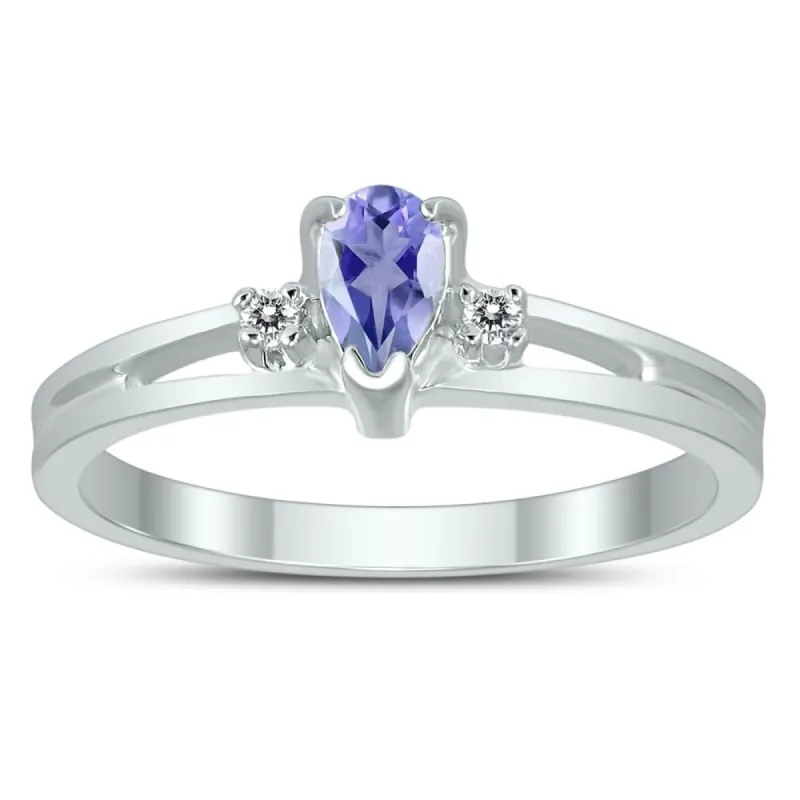 5X3MM Tanzanite and Diamond Pear Shaped Open Three Stone Ring in 10K White Gold sold by Zulily