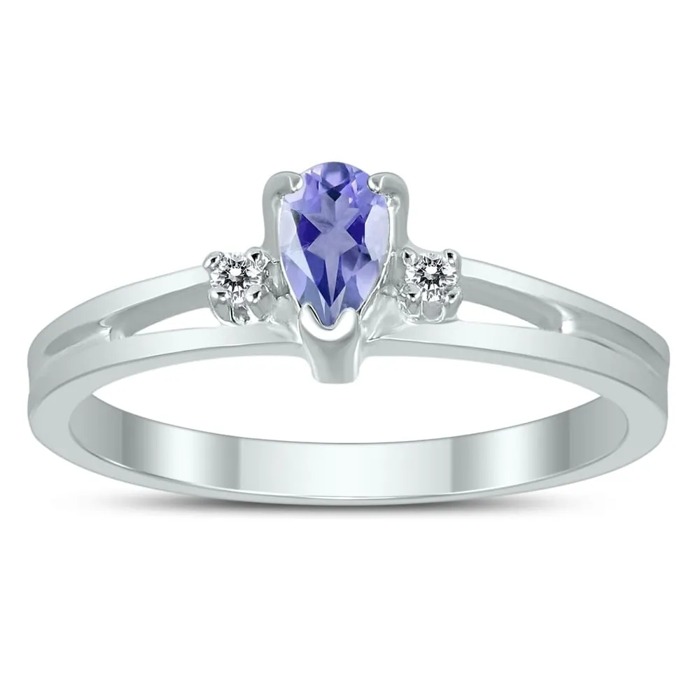 5X3MM Tanzanite and Diamond Pear Shaped Open Three Stone Ring in 10K White Gold sold by Zulily