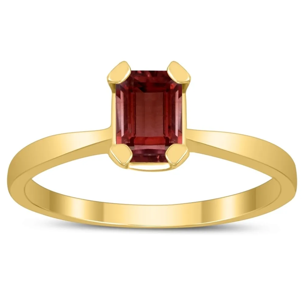 Emerald Shaped 6X4MM Garnet Solitaire Ring in 10K Yellow Gold sold by Zulily