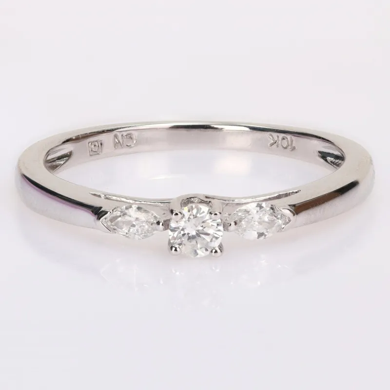 Miadora 10k White Gold 1/4ct TDW Marquise & Round-cut Diamond 3-Stone Engagement Ring sold by Zulily