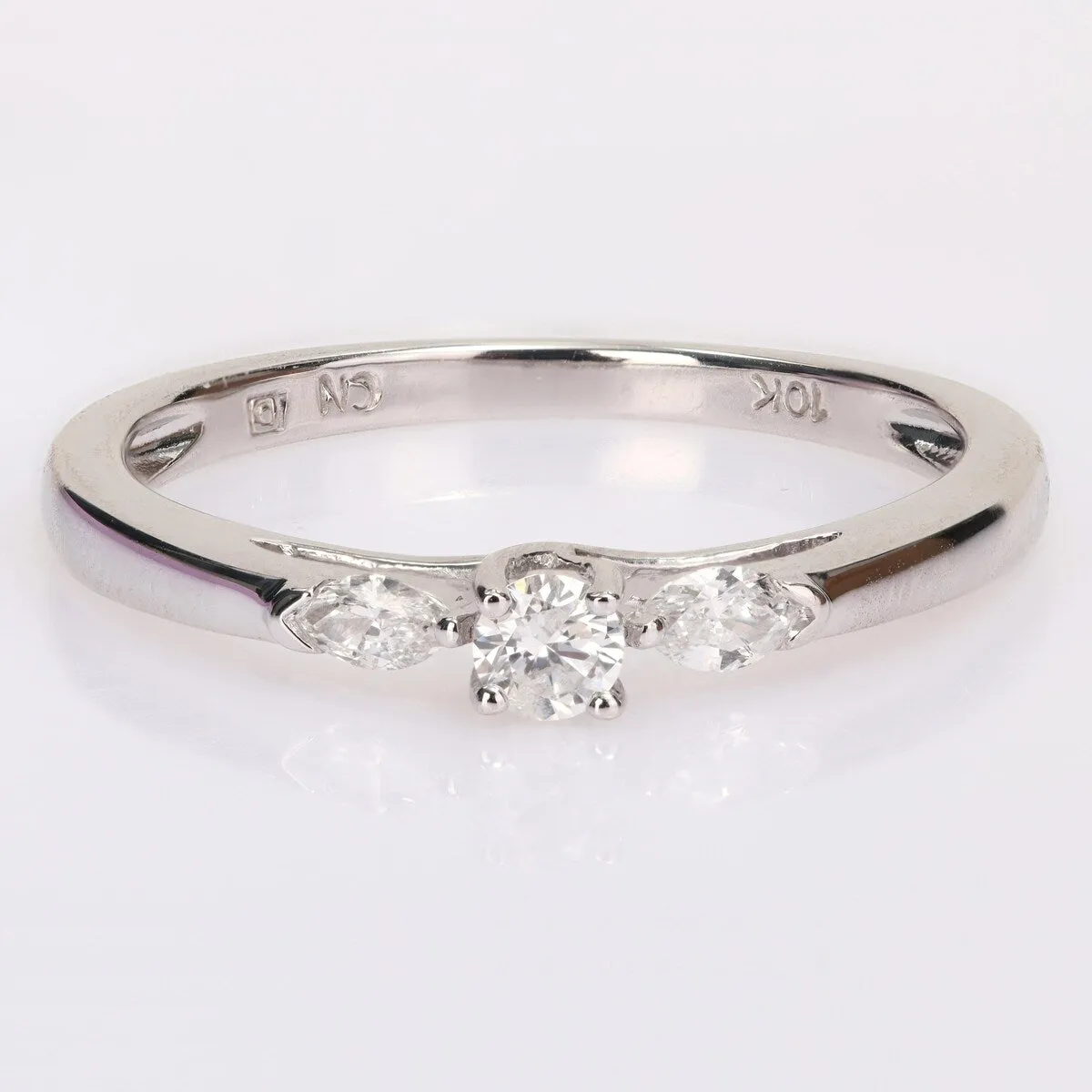 Miadora 10k White Gold 1/4ct TDW Marquise & Round-cut Diamond 3-Stone Engagement Ring sold by Zulily