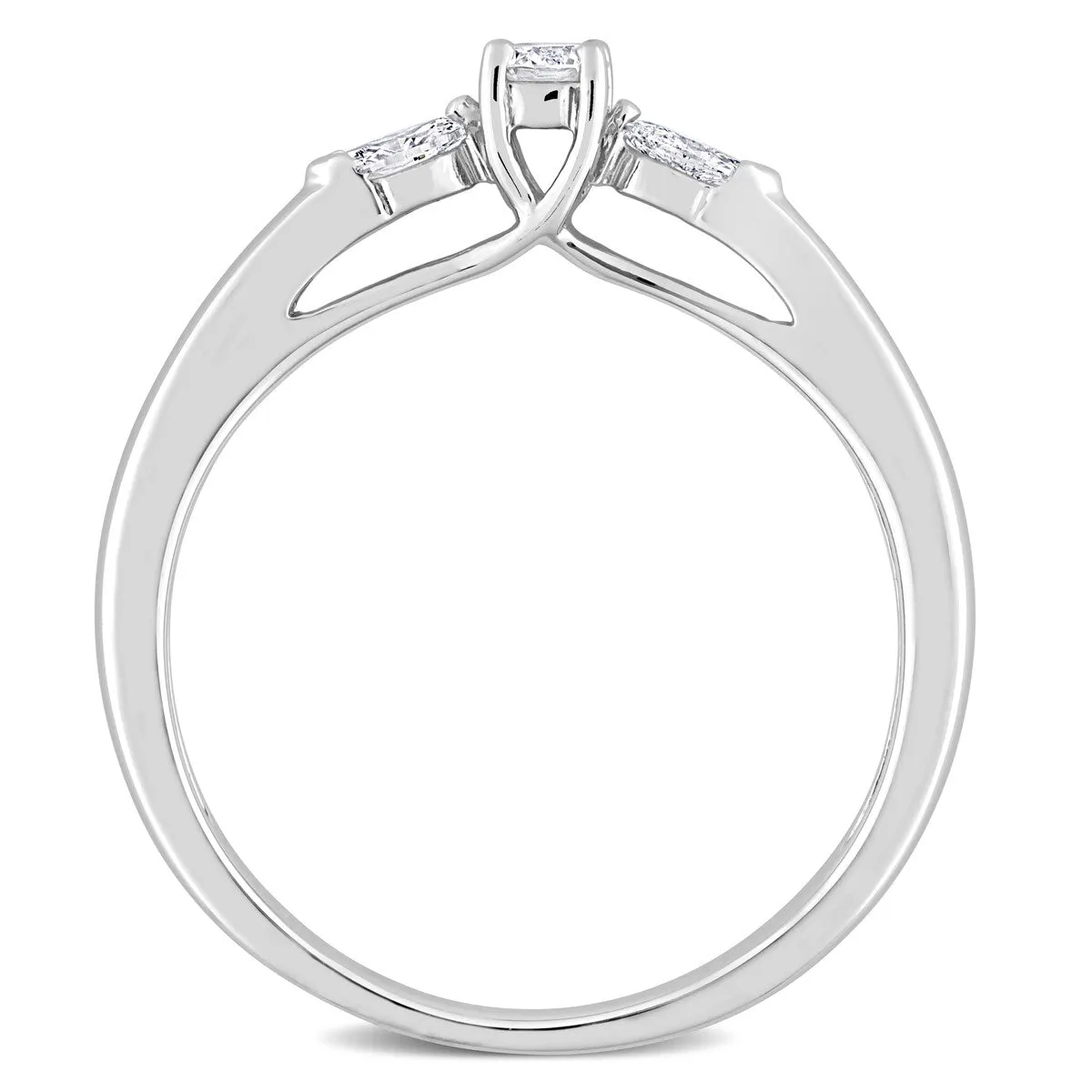 Miadora 10k White Gold 1/4ct TDW Marquise & Round-cut Diamond 3-Stone Engagement Ring sold by Zulily product image thumbnail 4