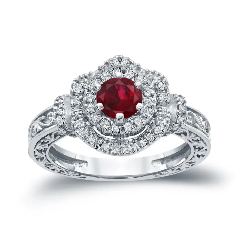 14k Gold Round 3/4ct Ruby and 1/3ct TDW Diamond Engagement Ring sold by Zulily