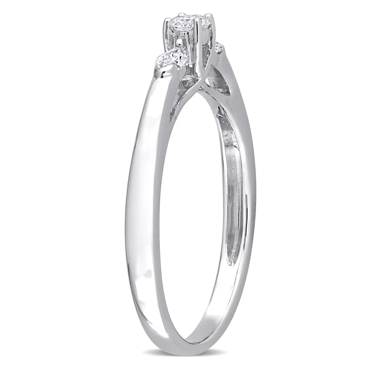 Miadora 10k White Gold 1/4ct TDW Marquise & Round-cut Diamond 3-Stone Engagement Ring sold by Zulily product image thumbnail 3