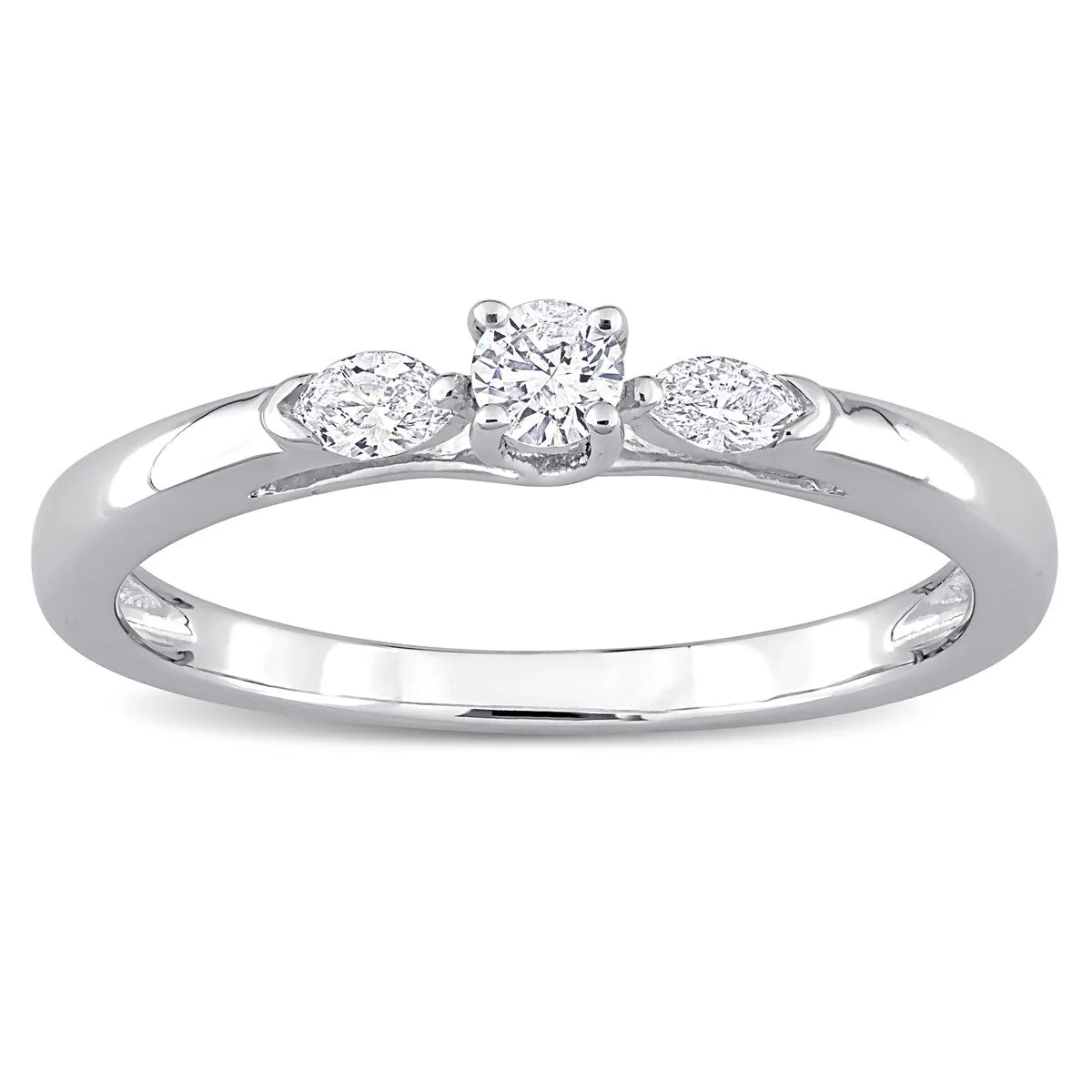 Miadora 10k White Gold 1/4ct TDW Marquise & Round-cut Diamond 3-Stone Engagement Ring sold by Zulily product image thumbnail 2