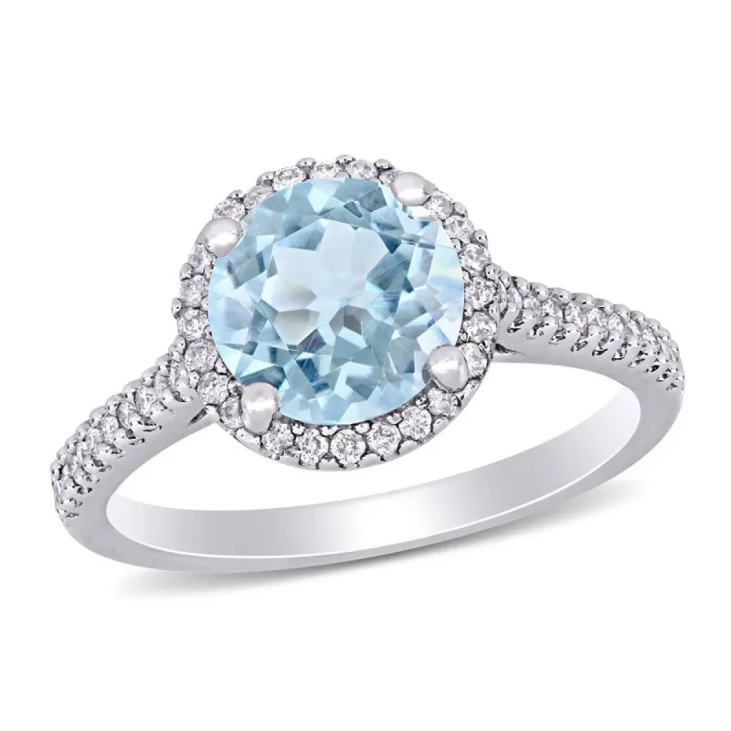 Miadora 14k White Gold Aquamarine & 1/4ct TDW Diamond Halo Engagement Ring sold by Zulily