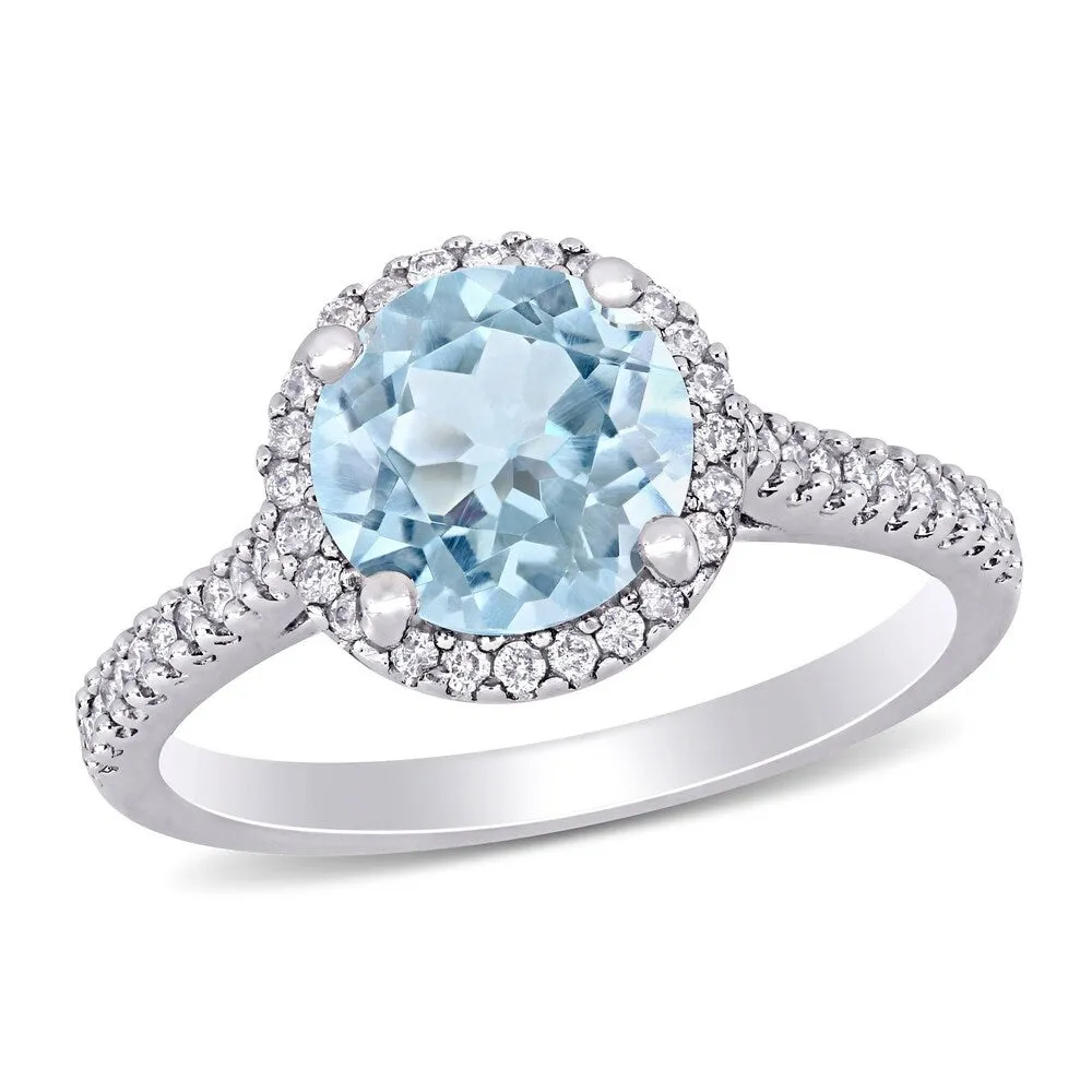Miadora 14k White Gold Aquamarine & 1/4ct TDW Diamond Halo Engagement Ring sold by Zulily