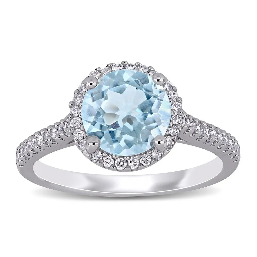 Miadora 14k White Gold Aquamarine & 1/4ct TDW Diamond Halo Engagement Ring sold by Zulily product image thumbnail 2