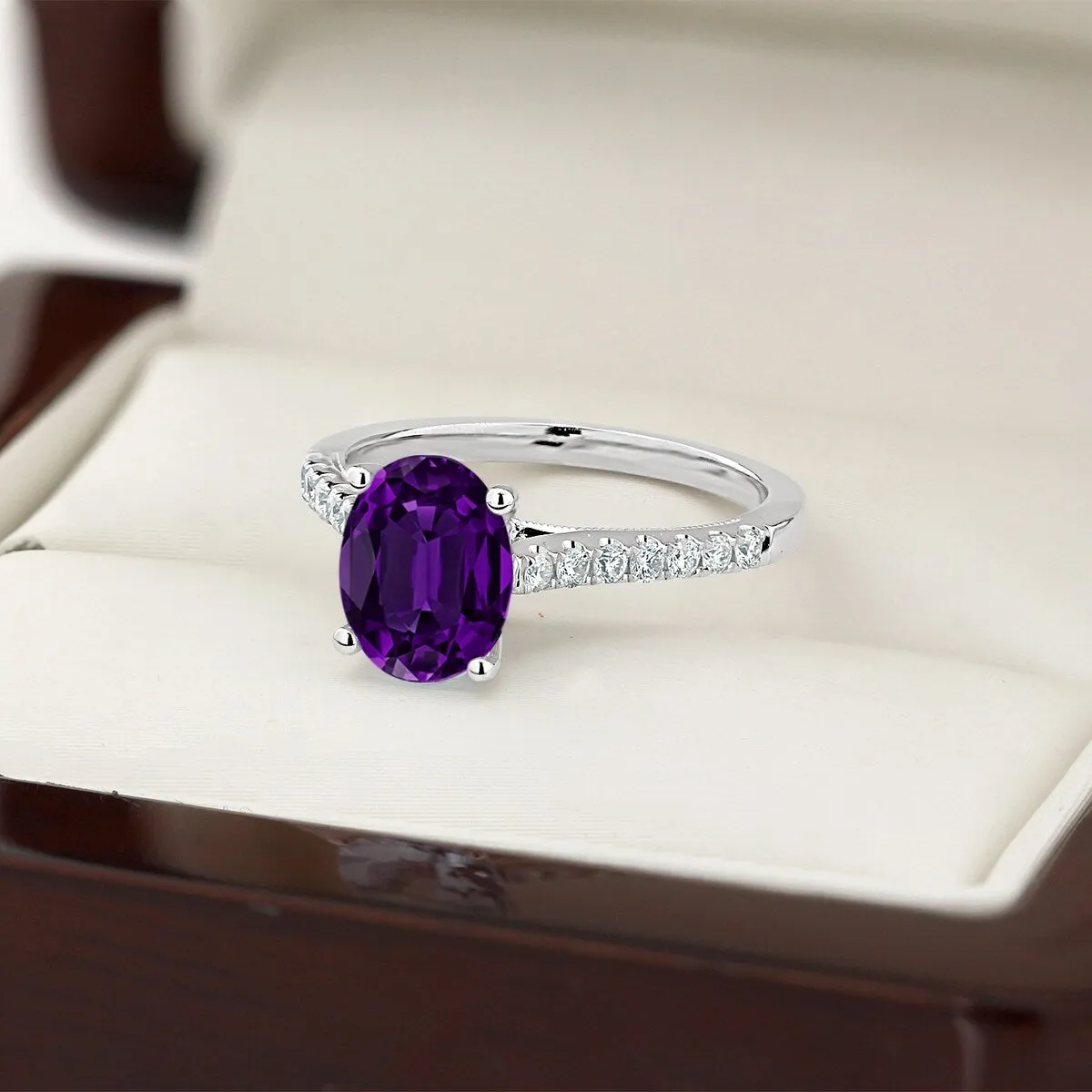 Auriya 9/10ct Fancy Oval Purple Amethyst and Diamond Engagement Ring 1/4ctw 14k Gold sold by Zulily