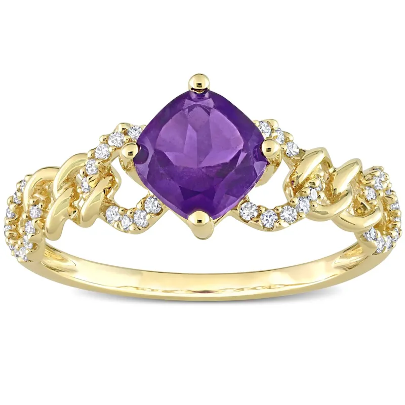 Miadora Cushion African Amethyst and 1/7ct TDW Diamond Link Engagement Ring in 10k Yellow Gold sold by Zulily