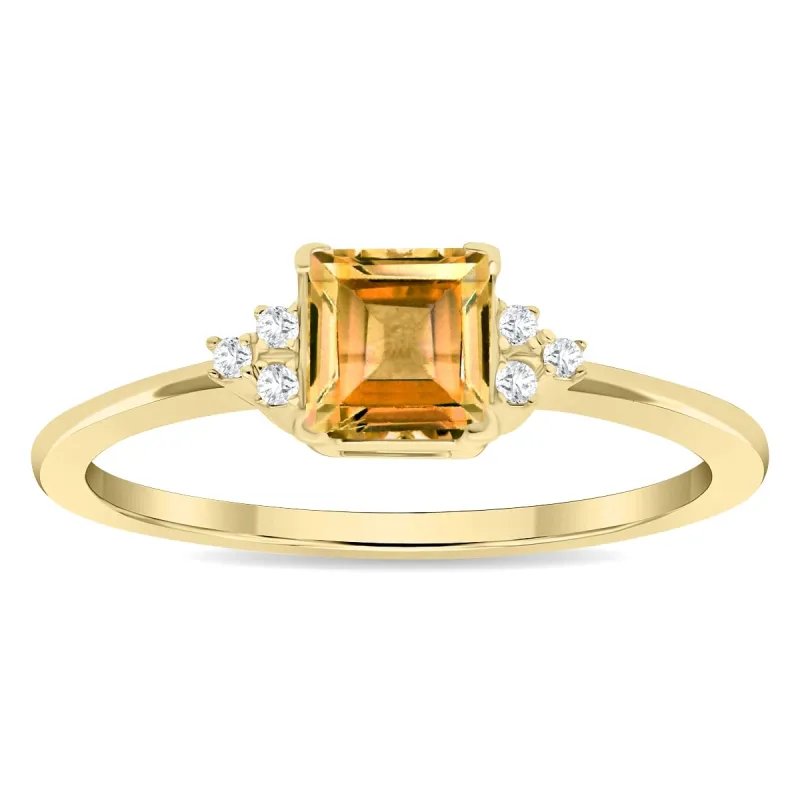 Women's Square Shaped Citrine and Diamond Half Moon Ring in 10K Yellow Gold sold by Zulily