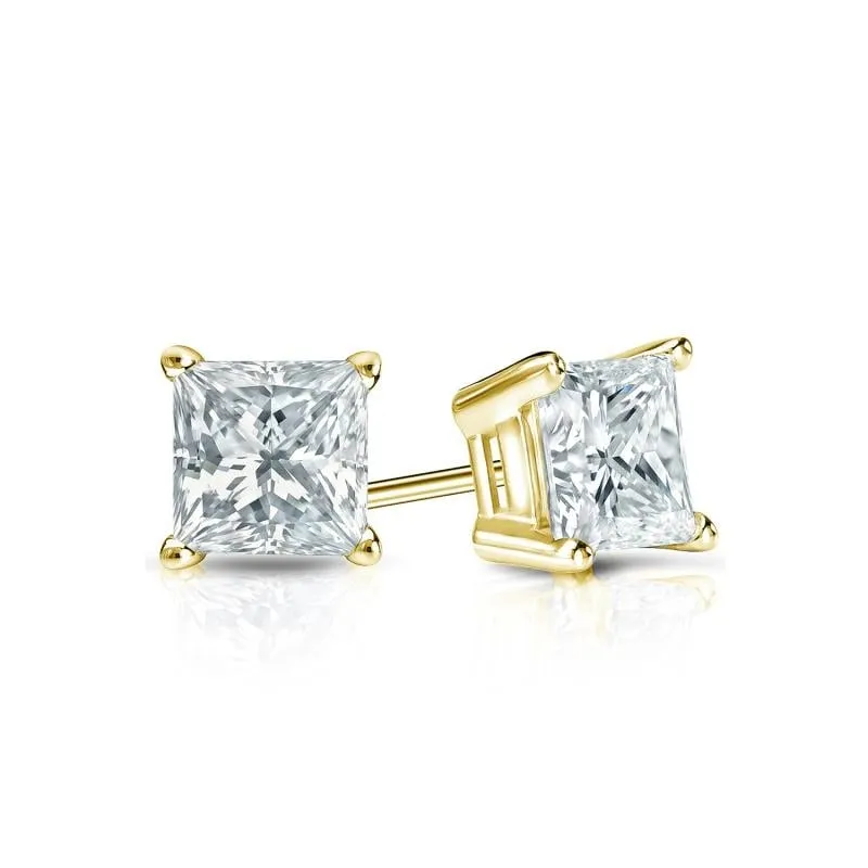 Auriya 14-karat Gold Lab Grown 0.50 carat TDW Princess Diamond Stud Earrings 4-Prong Basket Push-back sold by Zulily product image thumbnail 3