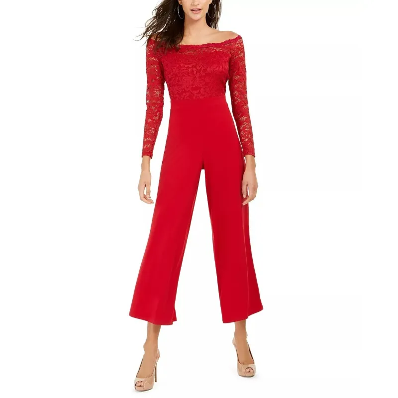 Thalia Sodi Women's Off-The-Shoulder Lace Jumpsuit Bright Red Size X-Small sold by Zulily
