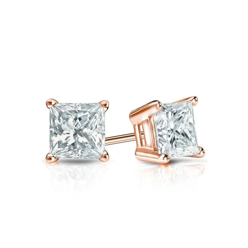 Auriya 14-karat Gold Lab Grown 0.50 carat TDW Princess Diamond Stud Earrings 4-Prong Basket Push-back sold by Zulily product image thumbnail 5