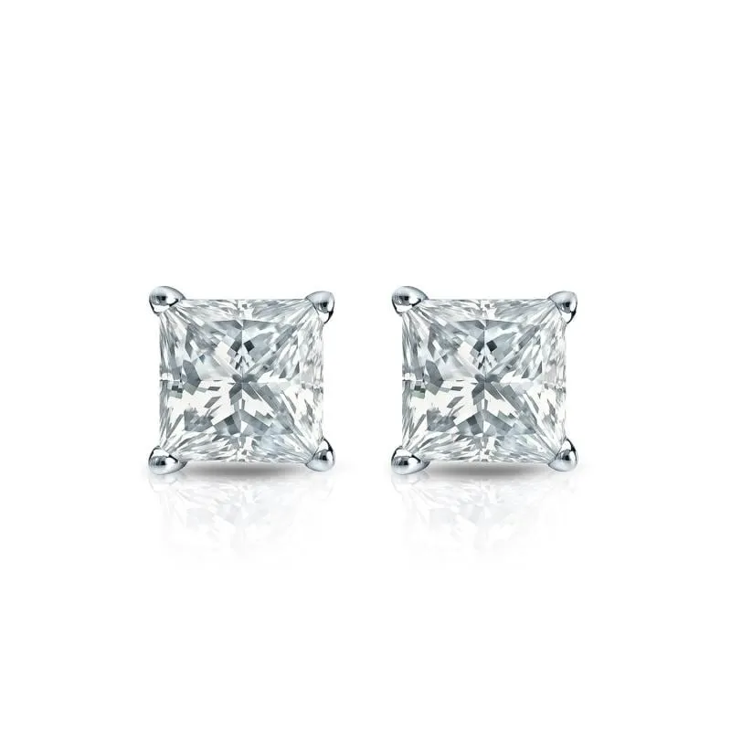 Auriya 14-karat Gold Lab Grown 0.50 carat TDW Princess Diamond Stud Earrings 4-Prong Basket Push-back sold by Zulily product image thumbnail 2