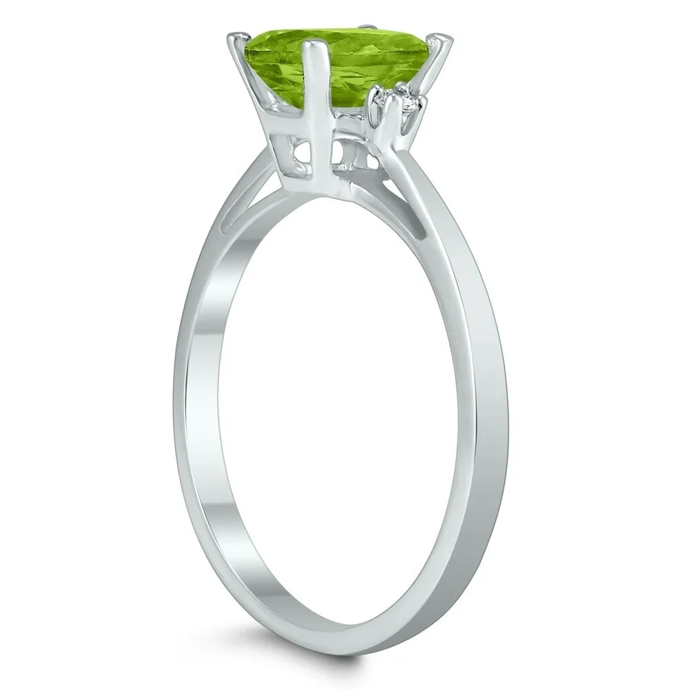 Emerald Cut 7X5MM Peridot and Diamond Three Stone Ring in 10K White Gold sold by Zulily product image thumbnail 2