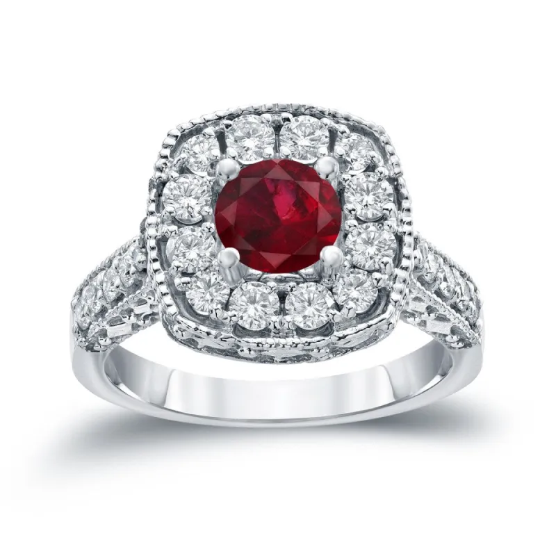 14k Gold 3/4ct Ruby and 7/8ct TDW Round Diamond Halo Engagement Ring sold by Zulily