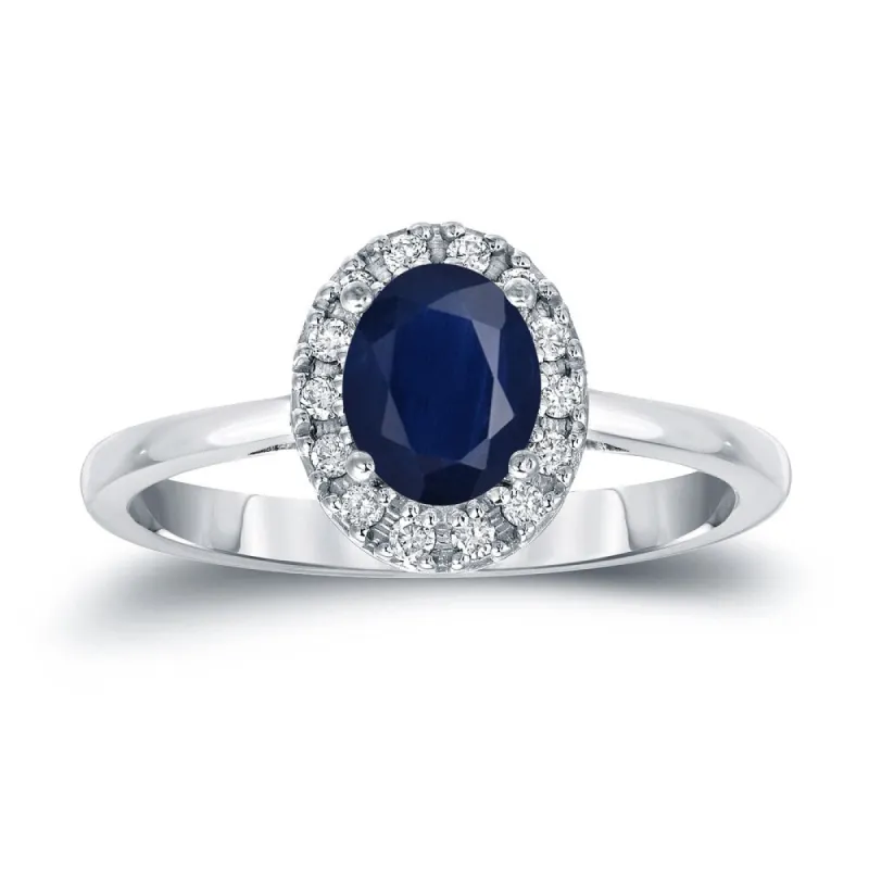 Auriya 14k Gold 1ct Oval Cut Blue Sapphire and 1/8ct TDW Diamond Halo Engagement Ring (H-I, SI1-SI2) sold by Zulily