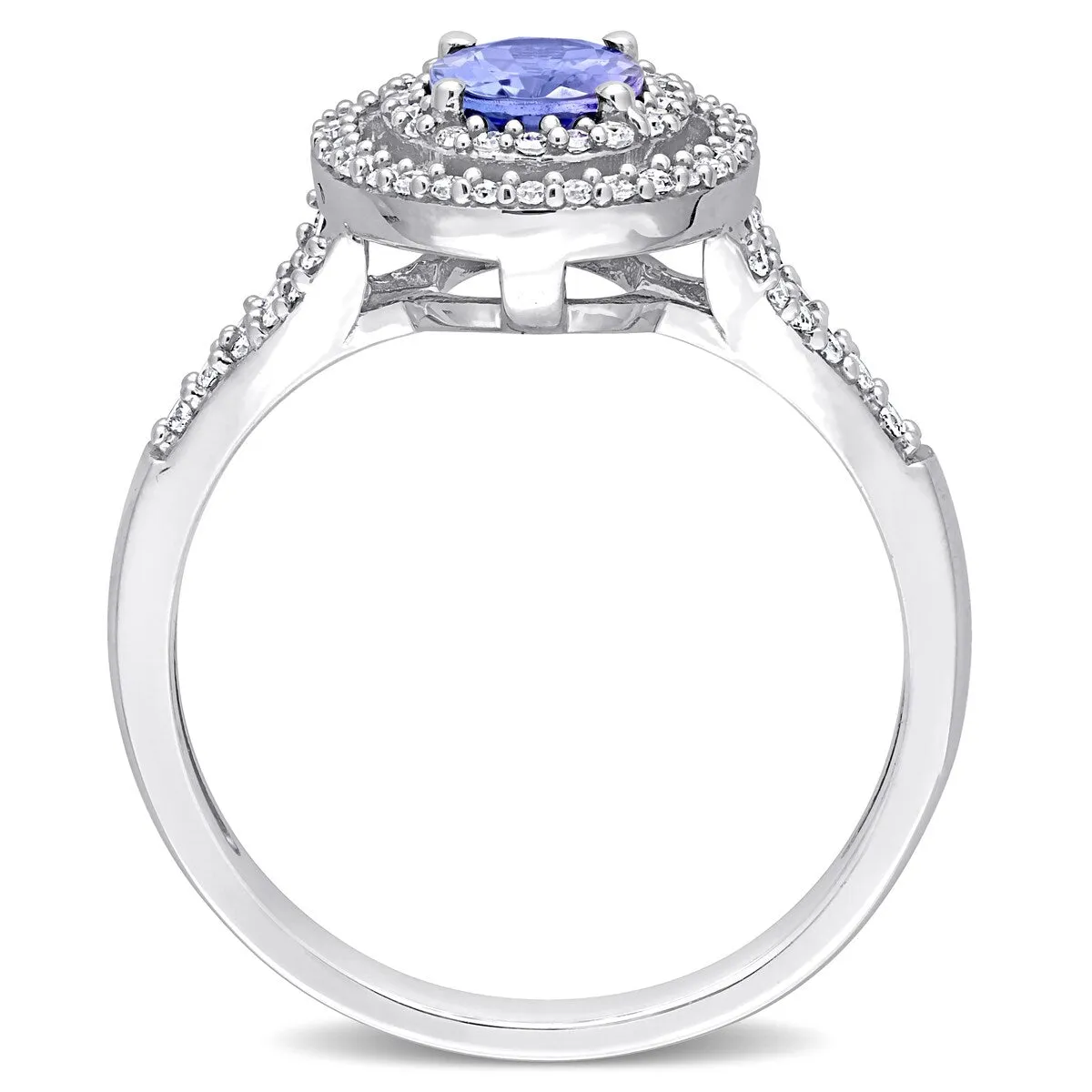 Miadora 10k White Gold Tanzanite and 1/4ct TDW Diamond Double Halo Split Shank Ring sold by Zulily product image thumbnail 5