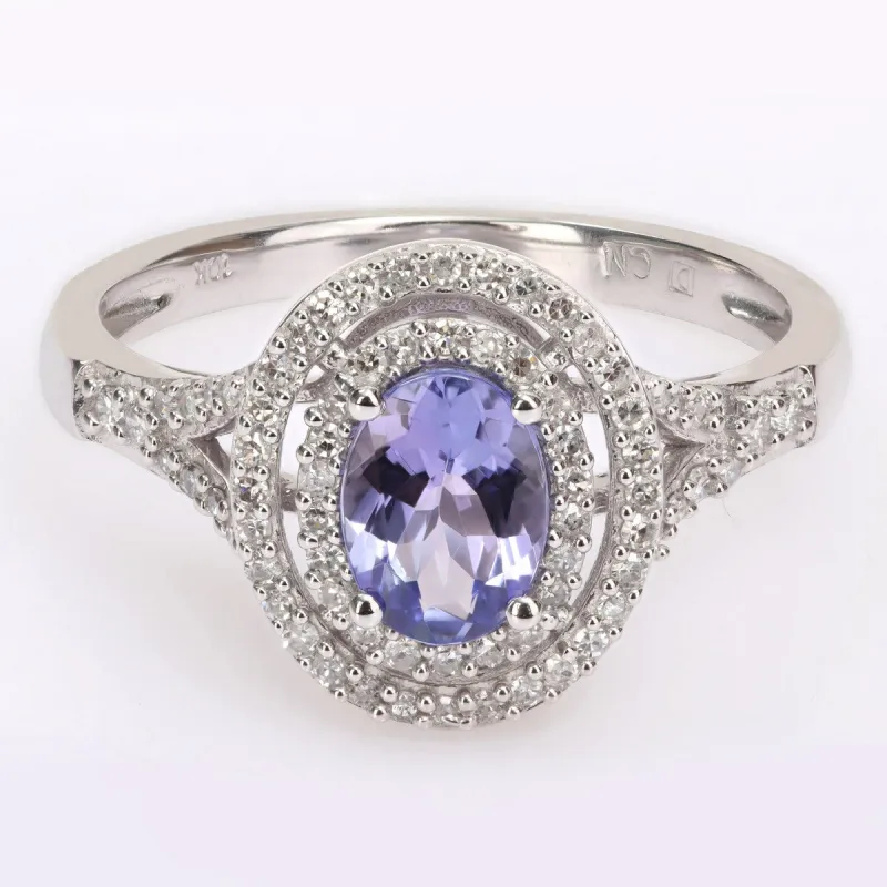 Miadora 10k White Gold Tanzanite and 1/4ct TDW Diamond Double Halo Split Shank Ring sold by Zulily