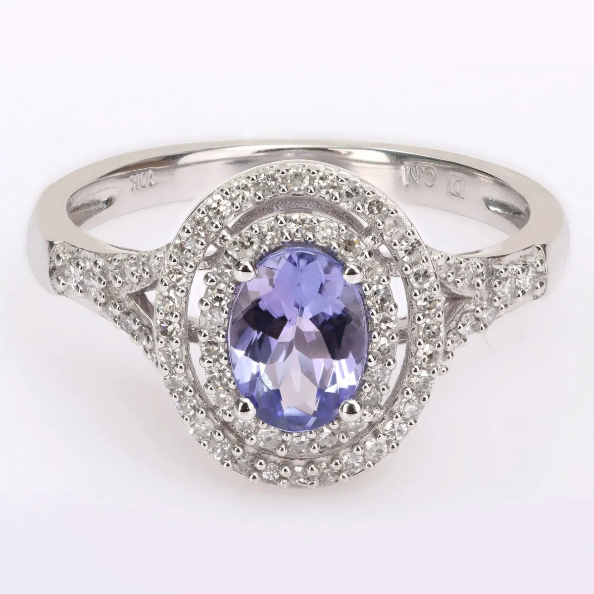 Miadora 10k White Gold Tanzanite and 1/4ct TDW Diamond Double Halo Split Shank Ring sold by Zulily