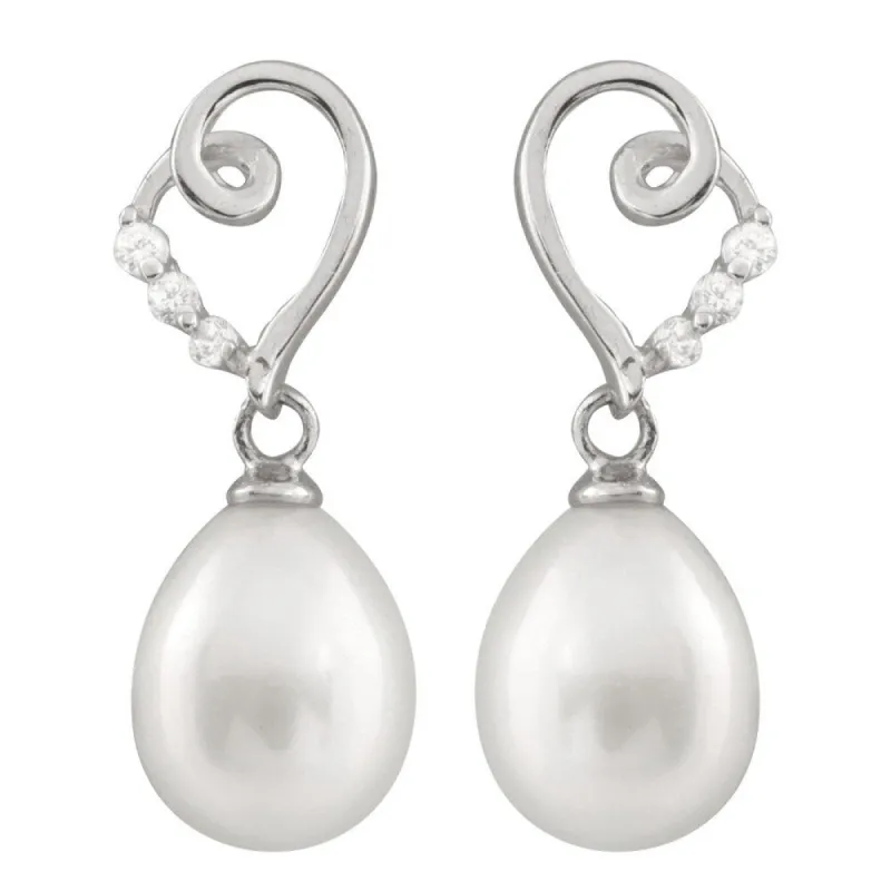 Sterling Silver Freshwater Pearl and Cubic Zirconia Heart-shaped Earrings - White sold by Zulily