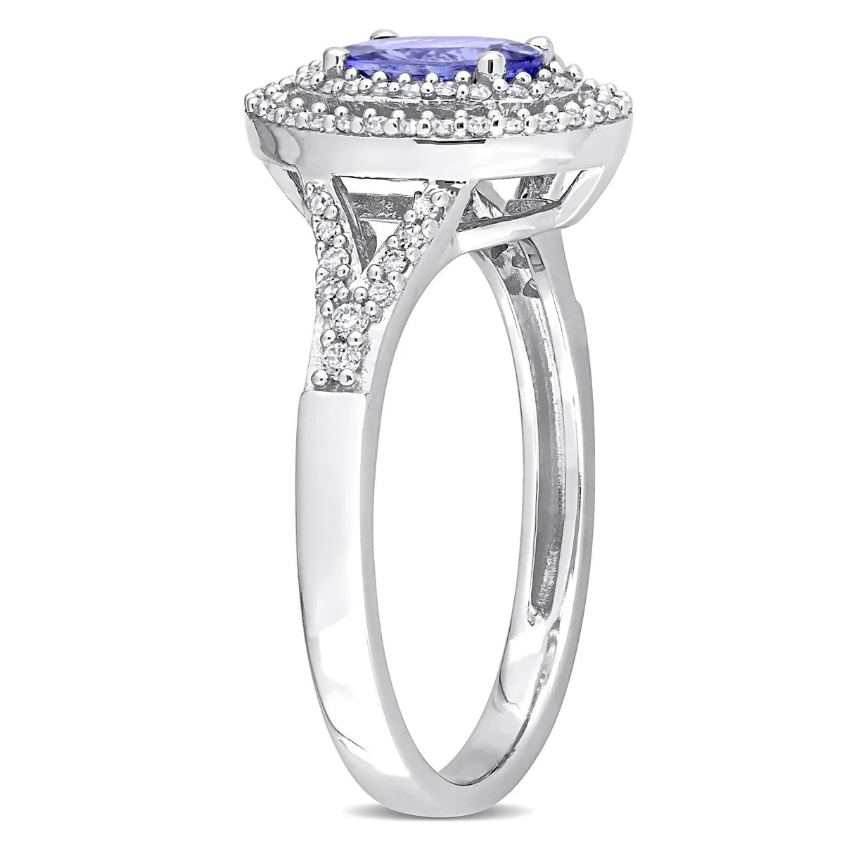 Miadora 10k White Gold Tanzanite and 1/4ct TDW Diamond Double Halo Split Shank Ring sold by Zulily product image thumbnail 4
