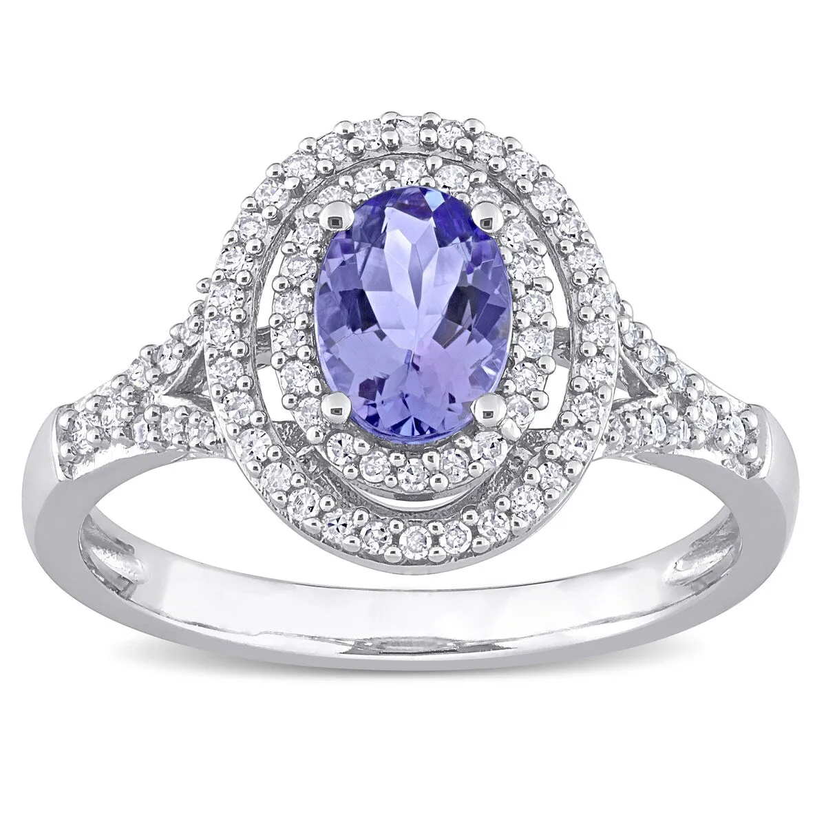 Miadora 10k White Gold Tanzanite and 1/4ct TDW Diamond Double Halo Split Shank Ring sold by Zulily product image thumbnail 3