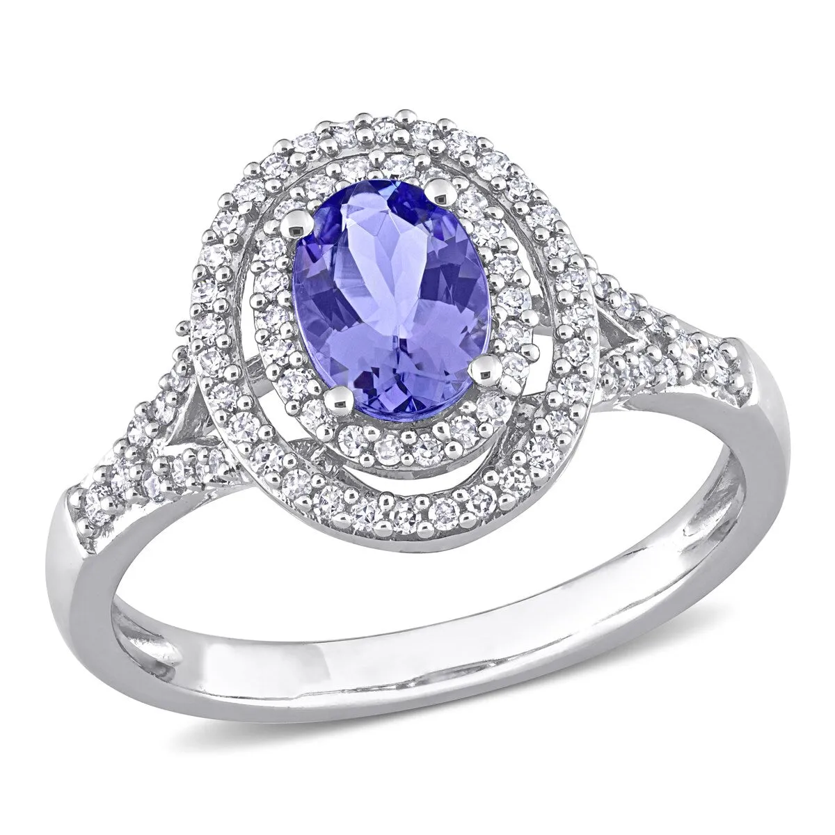Miadora 10k White Gold Tanzanite and 1/4ct TDW Diamond Double Halo Split Shank Ring sold by Zulily product image thumbnail 2