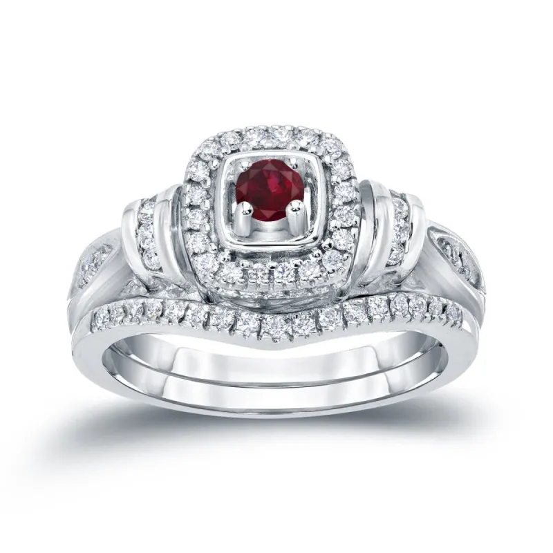 14k Gold 1/5ct Ruby and 1/3ct TDW Diamond Engagement Ring Set sold by Zulily