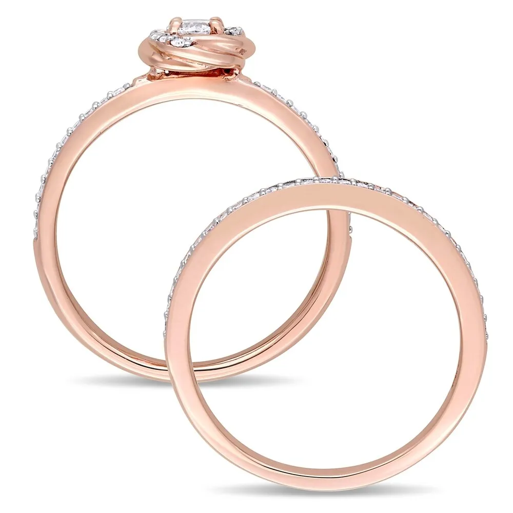 Miadora 10k Rose Gold 1/2ct TDW Diamond Swirl Halo Bridal Ring Set sold by Zulily product image thumbnail 3