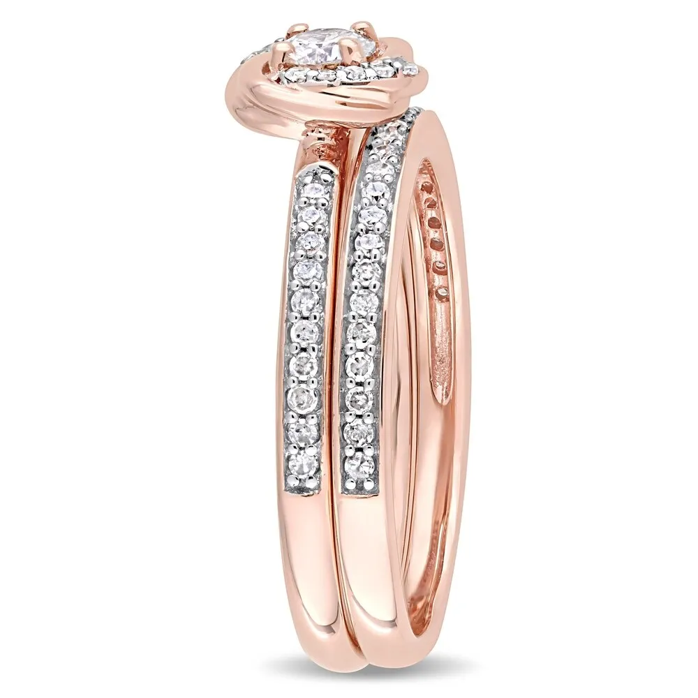Miadora 10k Rose Gold 1/2ct TDW Diamond Swirl Halo Bridal Ring Set sold by Zulily product image thumbnail 2