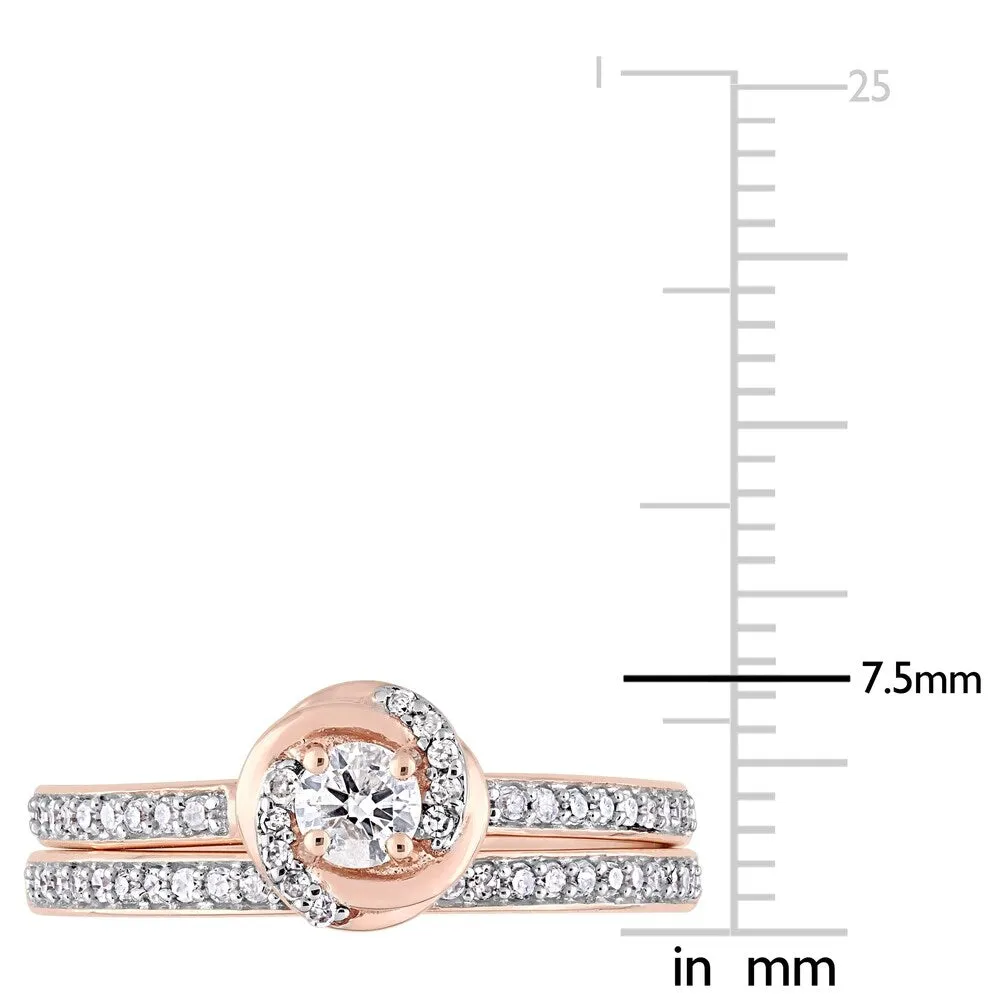 Miadora 10k Rose Gold 1/2ct TDW Diamond Swirl Halo Bridal Ring Set sold by Zulily product image thumbnail 4
