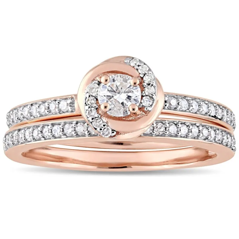 Miadora 10k Rose Gold 1/2ct TDW Diamond Swirl Halo Bridal Ring Set sold by Zulily
