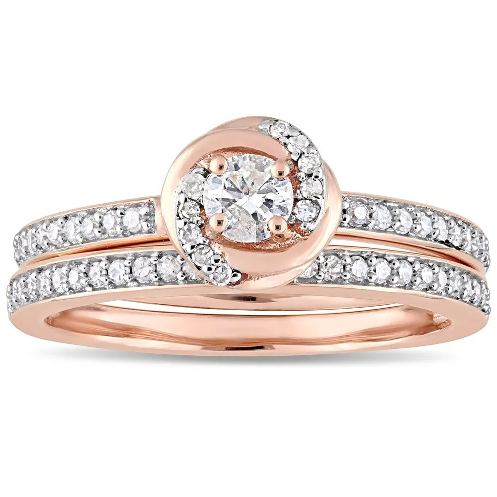 Miadora 10k Rose Gold 1/2ct TDW Diamond Swirl Halo Bridal Ring Set sold by Zulily