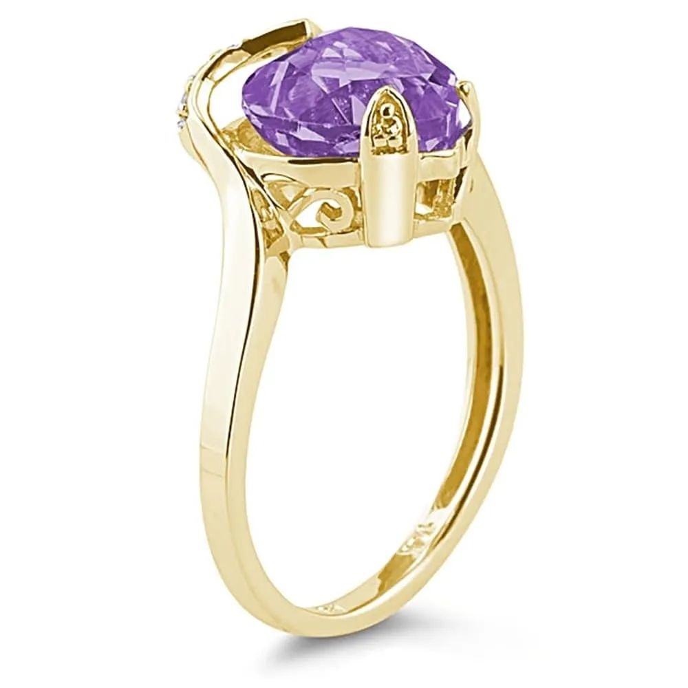 Heart Shaped Amethyst and Diamond Curve Ring in 14K Yellow Gold sold by Zulily product image thumbnail 2