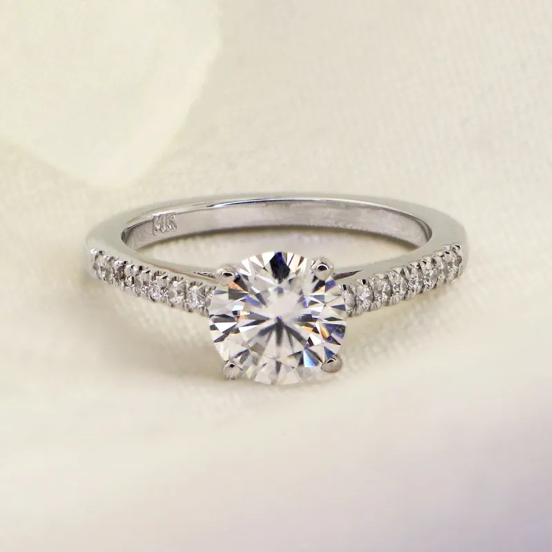 Auriya 14k Gold Classic 1ct Moissanite and Diamond Engagement Ring 1/6ctw sold by Zulily