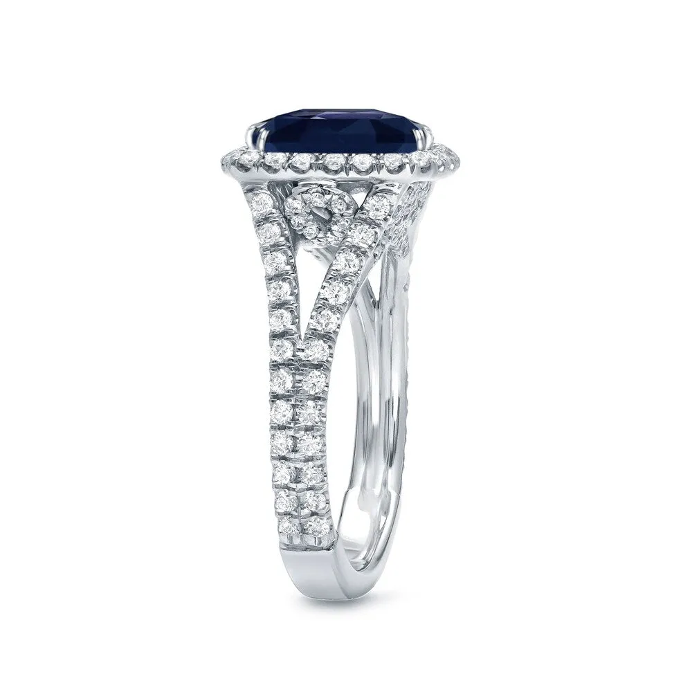 Auriya 18k White Gold 3ct Cushion-Cut Blue Sapphire and 1/3ct TDW Diamond Halo Engagement Ring sold by Zulily product image thumbnail 5