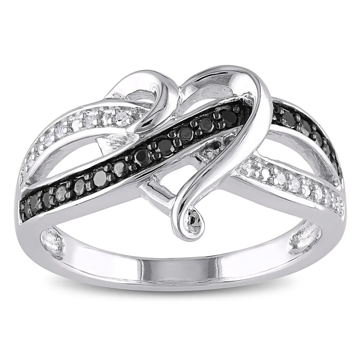 Miadora Sterling Silver 1/8ct TDW Black/ White Diamond Heart Ring sold by Zulily