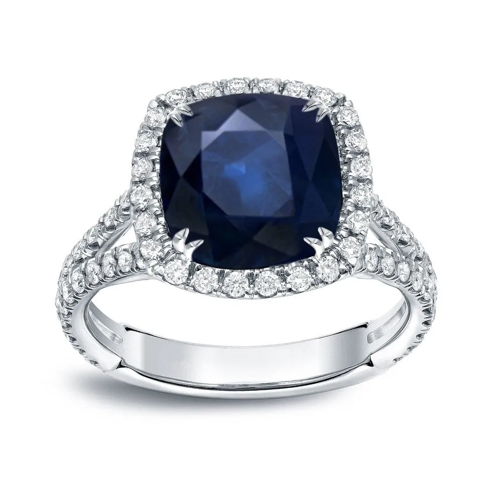 Auriya 18k White Gold 3ct Cushion-Cut Blue Sapphire and 1/3ct TDW Diamond Halo Engagement Ring sold by Zulily product image thumbnail 2