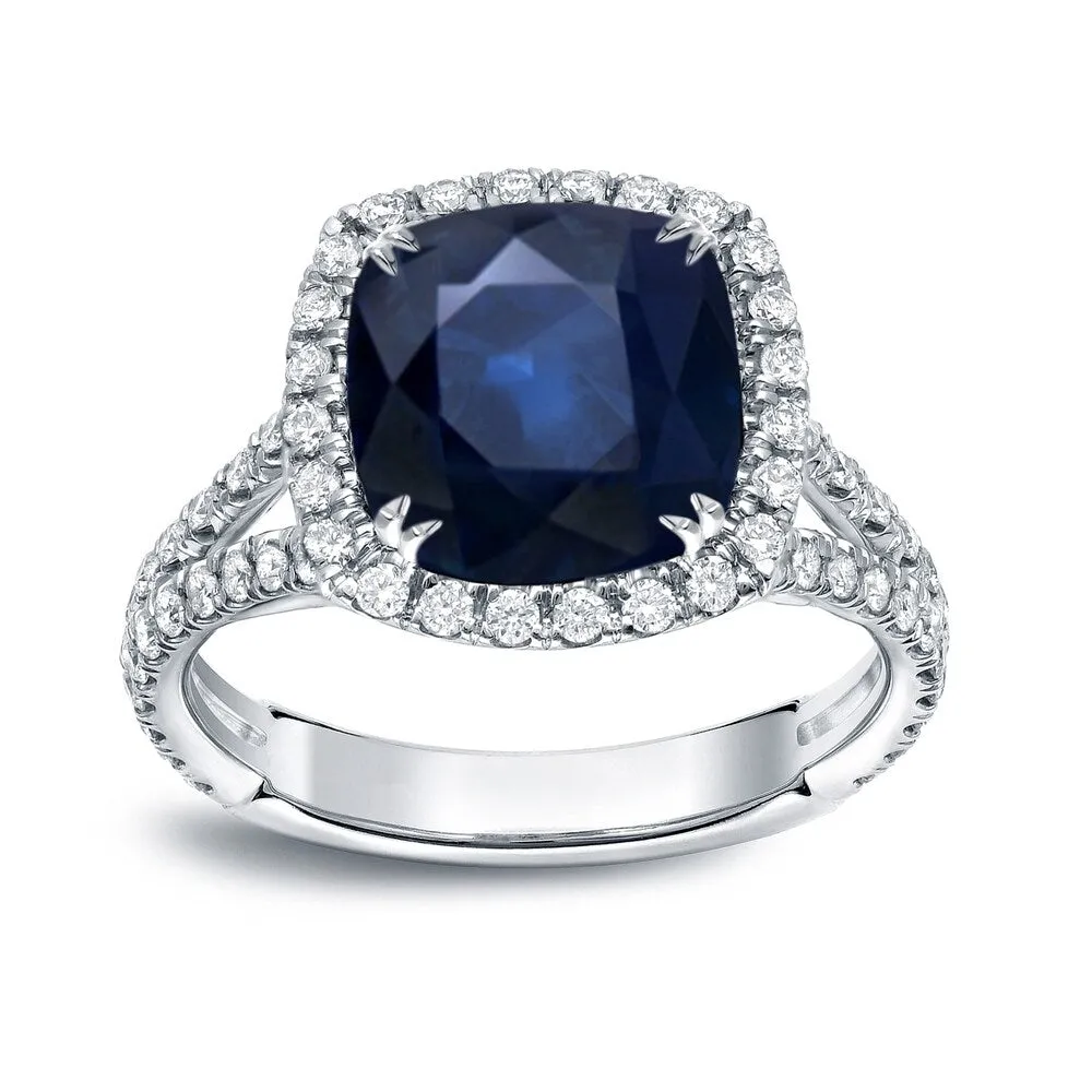 Auriya 18k White Gold 3ct Cushion-Cut Blue Sapphire and 1/3ct TDW Diamond Halo Engagement Ring sold by Zulily product image thumbnail 4