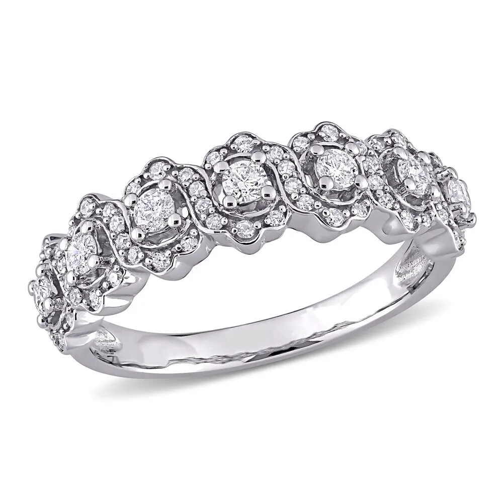Miadora 10k White Gold 1/2ct TDW Diamond floral halo Semi-Eternity Band Ring sold by Zulily