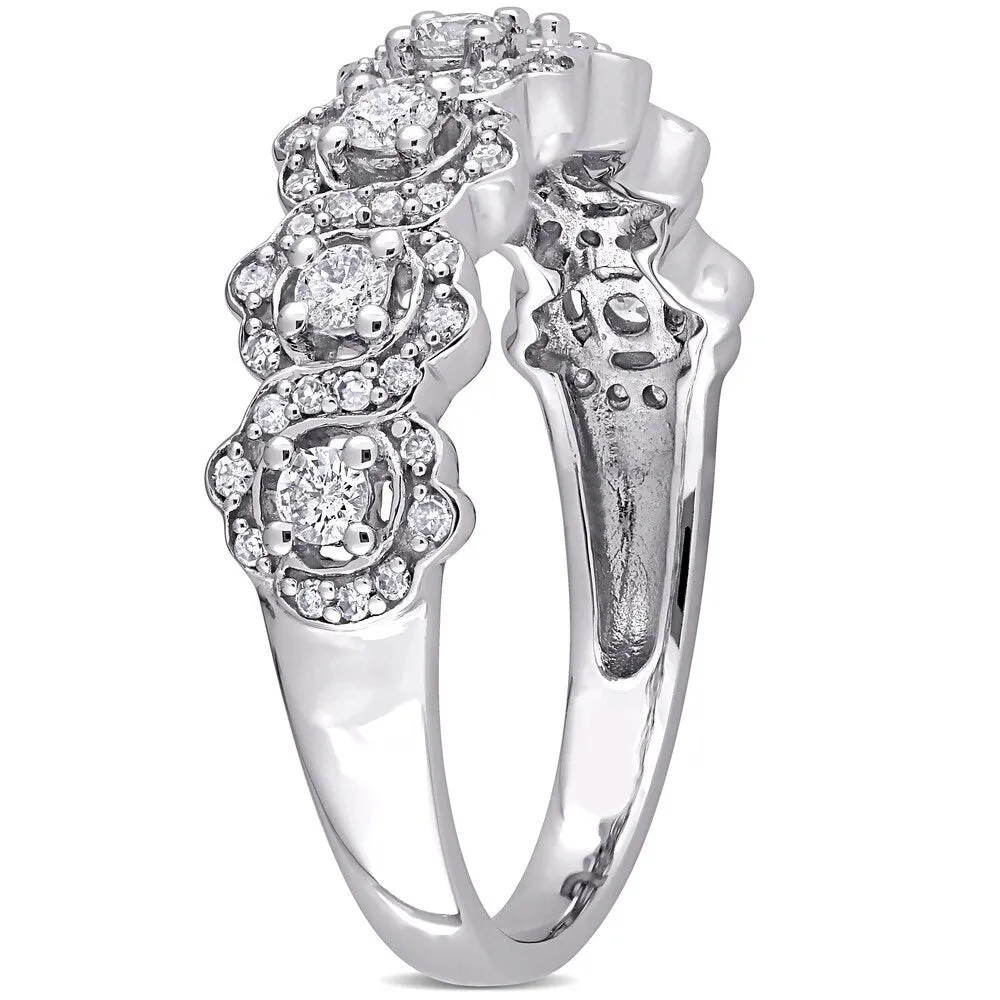 Miadora 10k White Gold 1/2ct TDW Diamond floral halo Semi-Eternity Band Ring sold by Zulily product image thumbnail 3