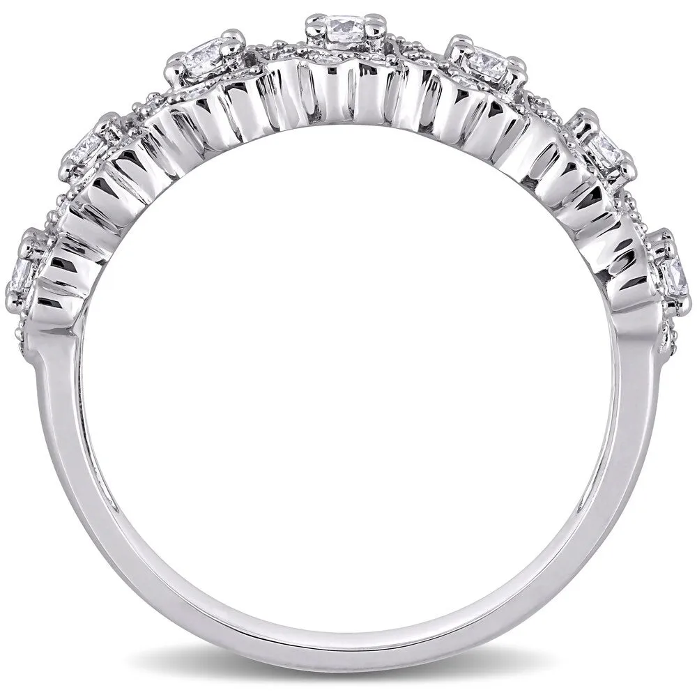 Miadora 10k White Gold 1/2ct TDW Diamond floral halo Semi-Eternity Band Ring sold by Zulily product image thumbnail 4
