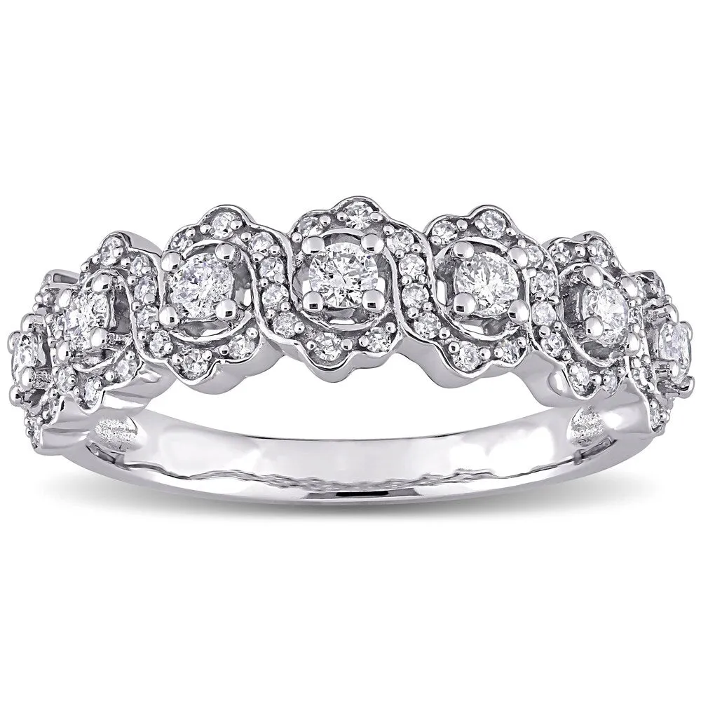 Miadora 10k White Gold 1/2ct TDW Diamond floral halo Semi-Eternity Band Ring sold by Zulily product image thumbnail 2