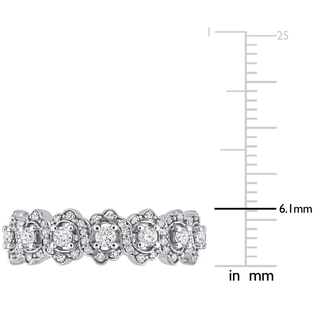 Miadora 10k White Gold 1/2ct TDW Diamond floral halo Semi-Eternity Band Ring sold by Zulily product image thumbnail 5