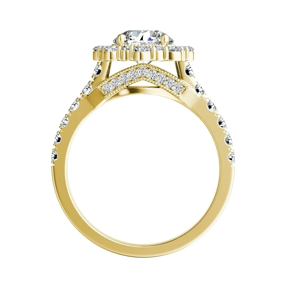 Auriya 14k Gold Vintage Round 3ct Moissanite and 3/4ctw Halo Diamond Engagement Ring sold by Zulily product image thumbnail 5