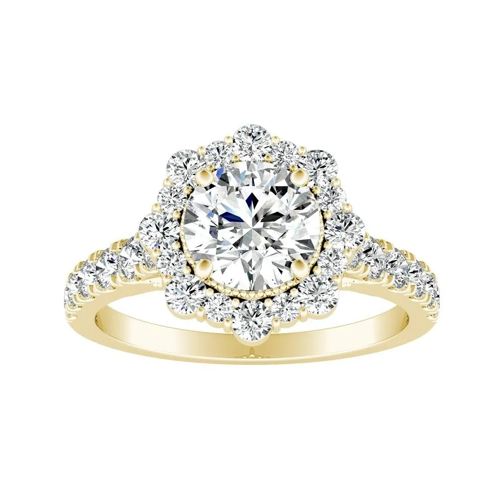 Auriya 14k Gold Vintage Round 3ct Moissanite and 3/4ctw Halo Diamond Engagement Ring sold by Zulily product image thumbnail 2