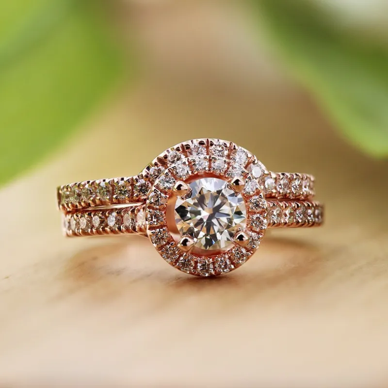 Auriya 14k Rose Gold 1ctw Round Diamond Halo Engagement Ring Set sold by Zulily